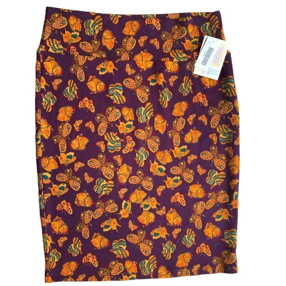 0355 LulaRoe Cassie Pencil Skirt Autumn Fall Colors Butterfly Print Size L